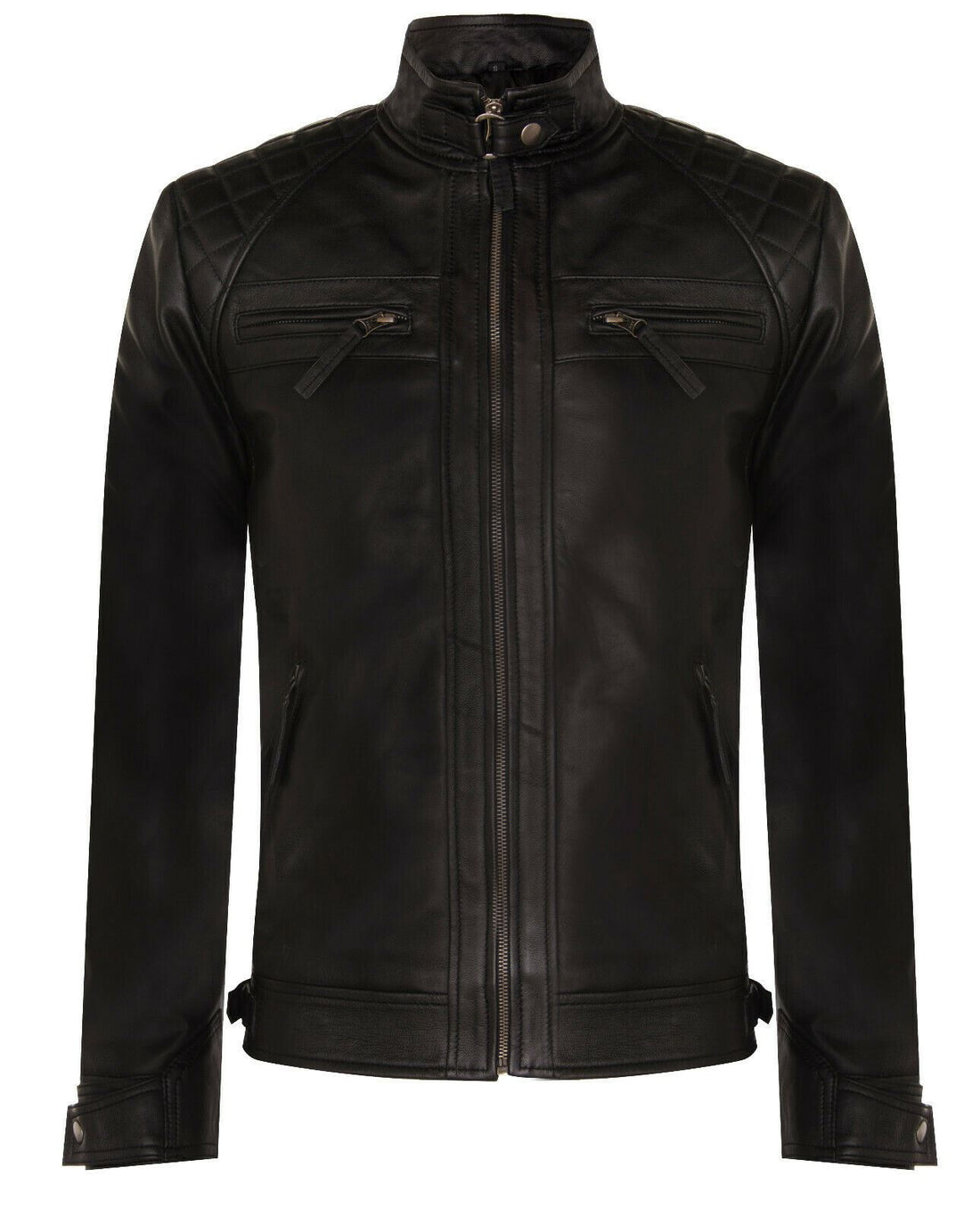 Men Classic Leather Quilted Biker Jacket-Silsden