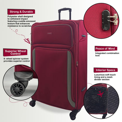 Ashland Set of 3 Soft Shell Suitcase in Burgundy