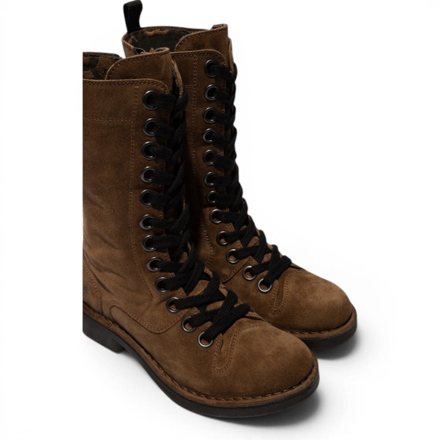 Fly London Women’s Brown Leather Lace-Up Combat Ankle Boots- NOLE176
