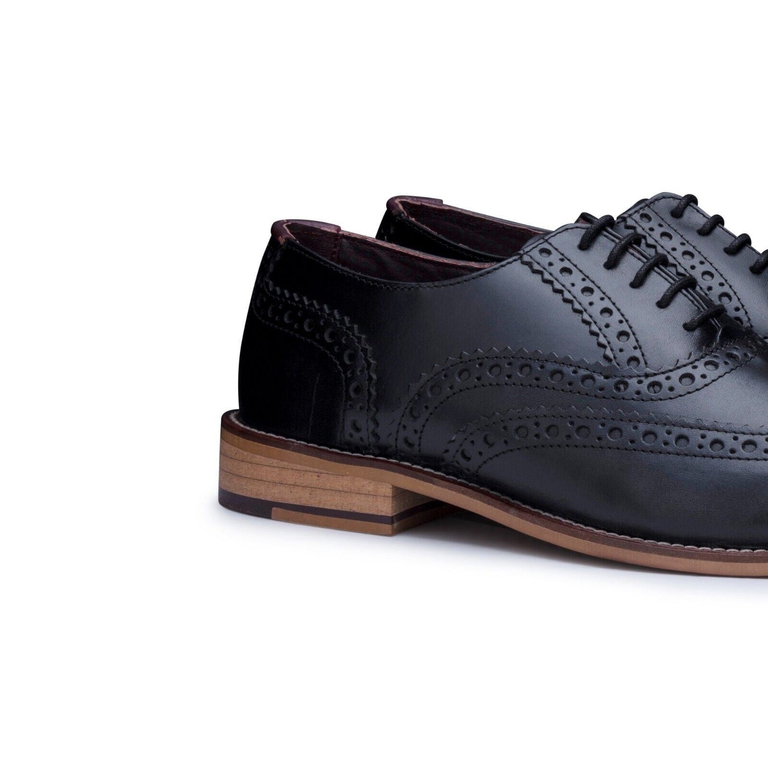 Mens Classic Oxford Black Leather Gatsby Brogue Shoes - Upperclass Fashions 