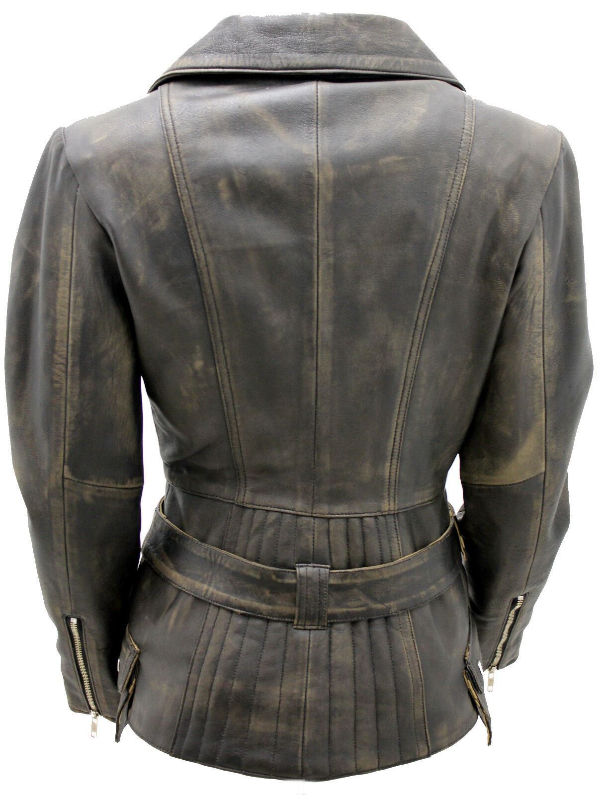 Womens Mid-length Leather Biker Jacket-Middlewich