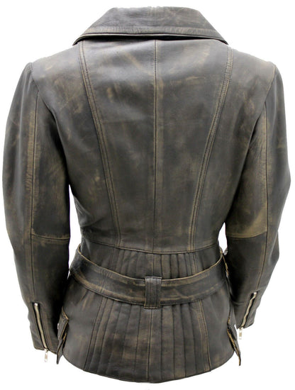 Womens Mid-length Leather Biker Jacket-Middlewich