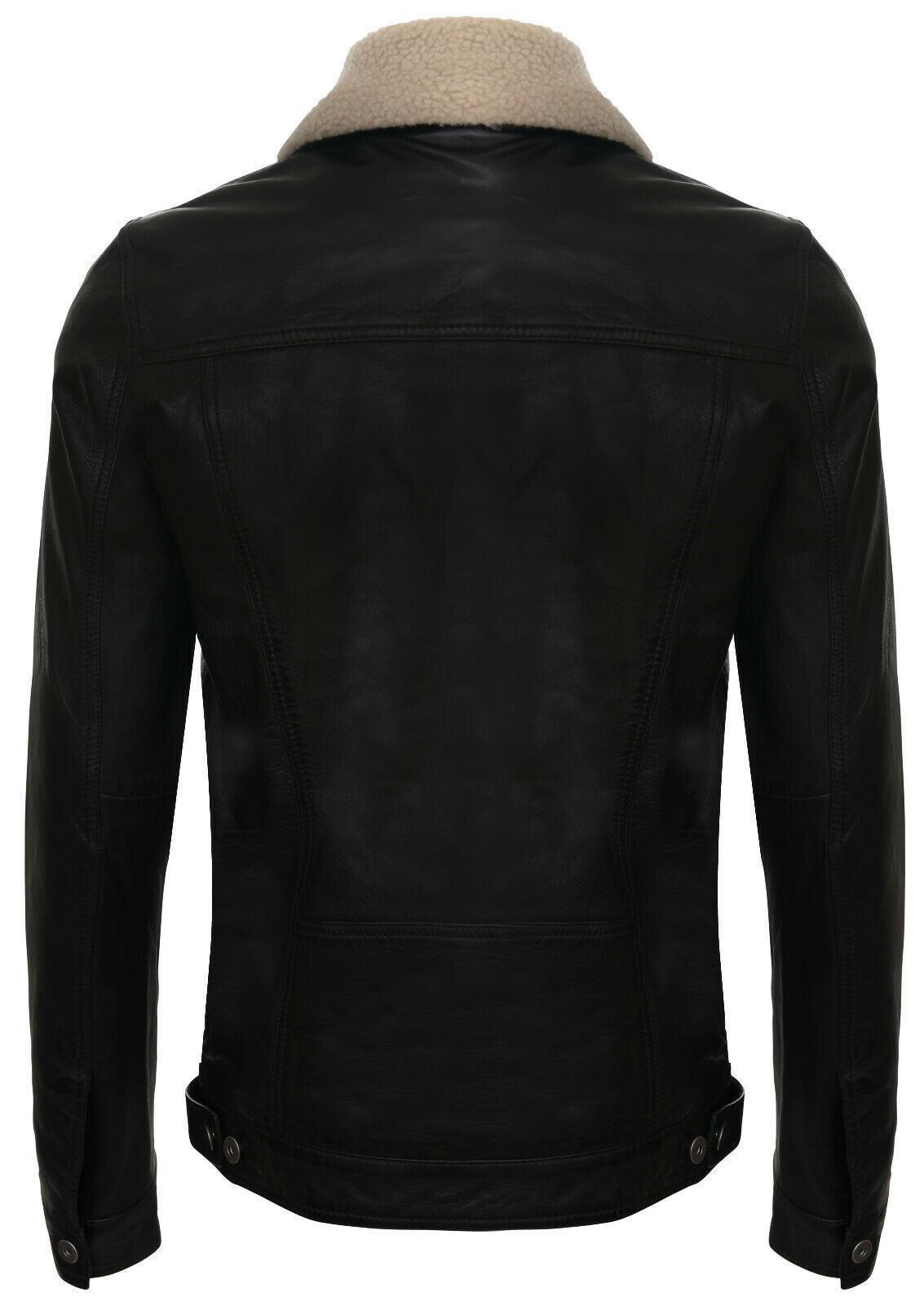 Mens Sheepskin Collar Trucker Leather Jacket-Darlington - Upperclass Fashions 