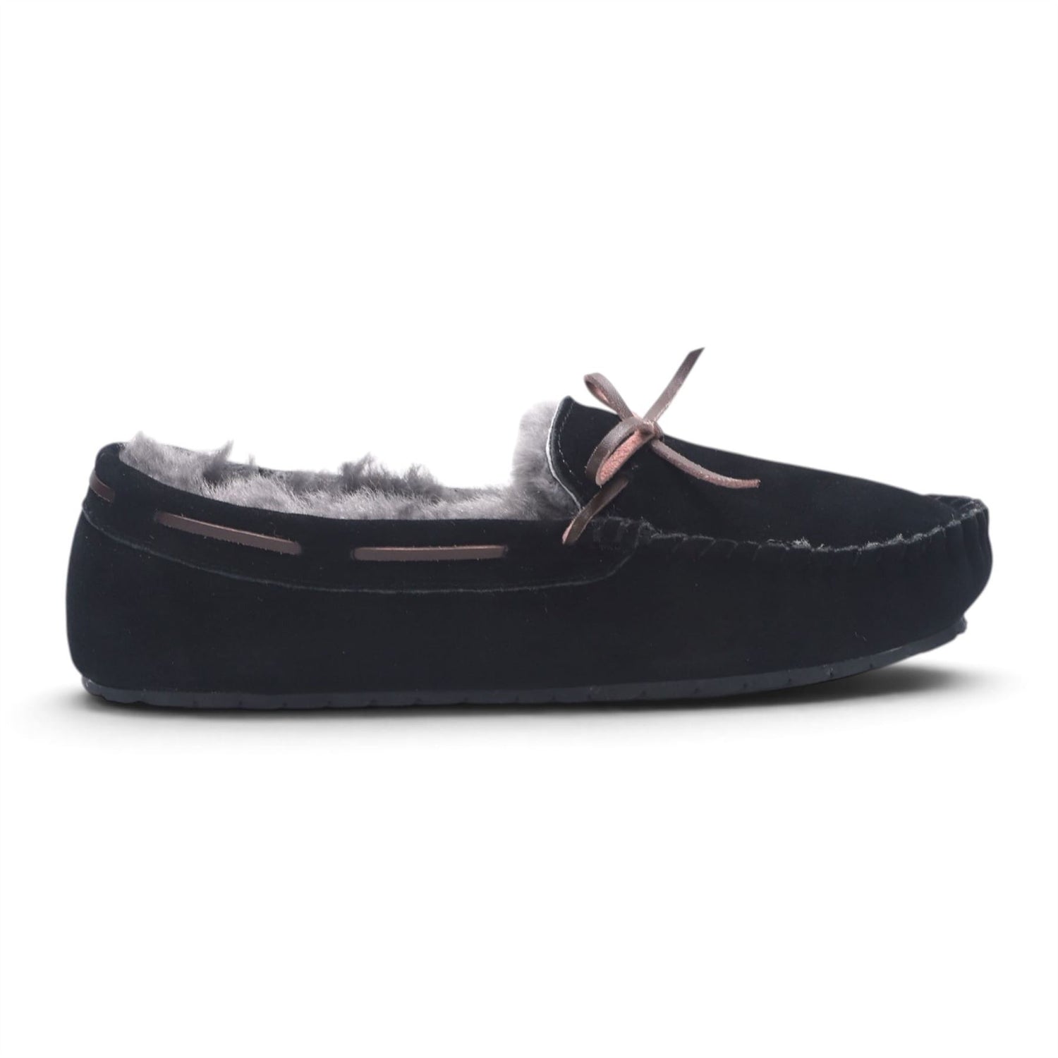 Men’s Black Genuine Sheepskin Moccasin Winter Slippers - Flint