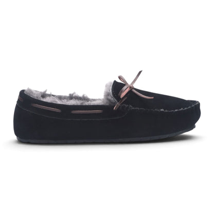 Men’s Black Genuine Sheepskin Moccasin Winter Slippers - Flint
