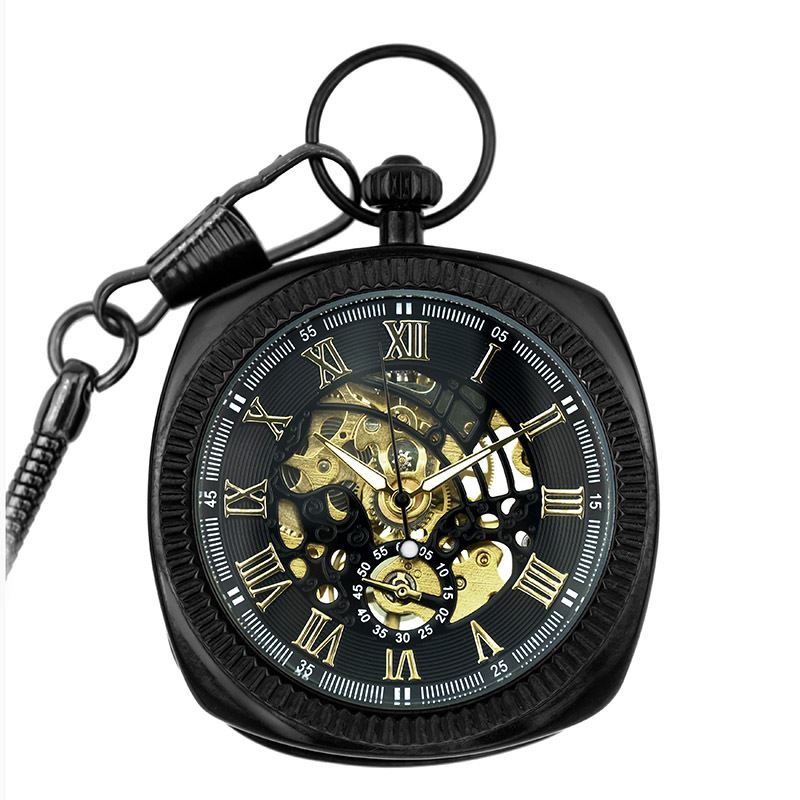 Mechanical Vintage Skeleton Square Open-Face Pocket Watch