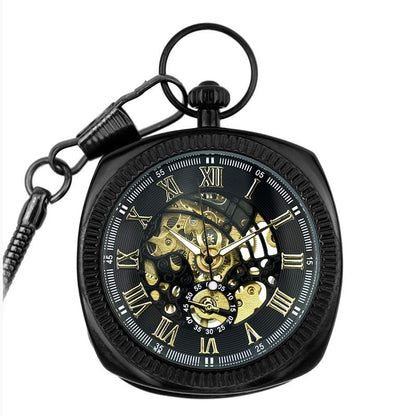 Mechanical Vintage Skeleton Square Open-Face Pocket Watch