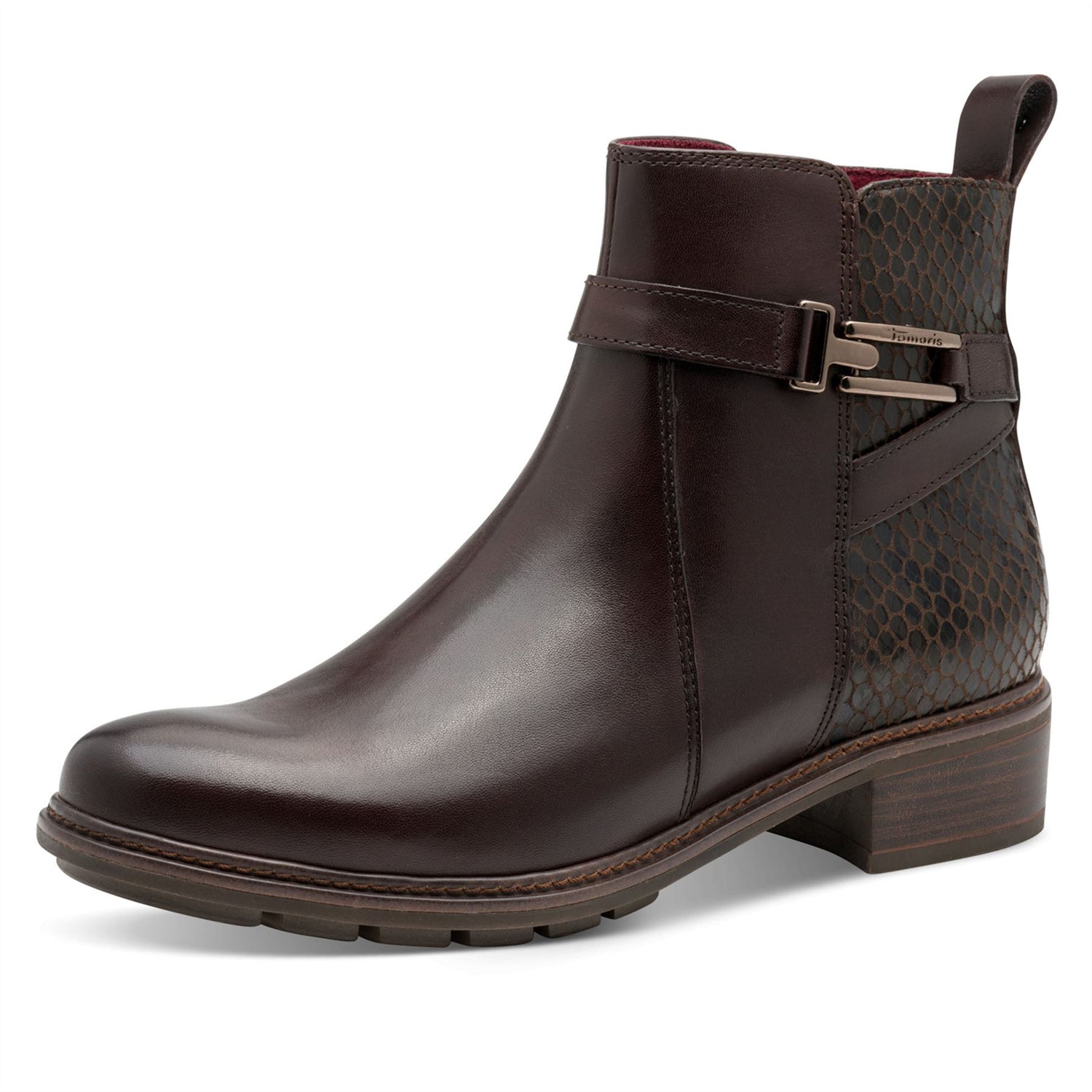 Tamaris Womens Mocca Brown Leather Buckled Zip Biker Ankle Boots