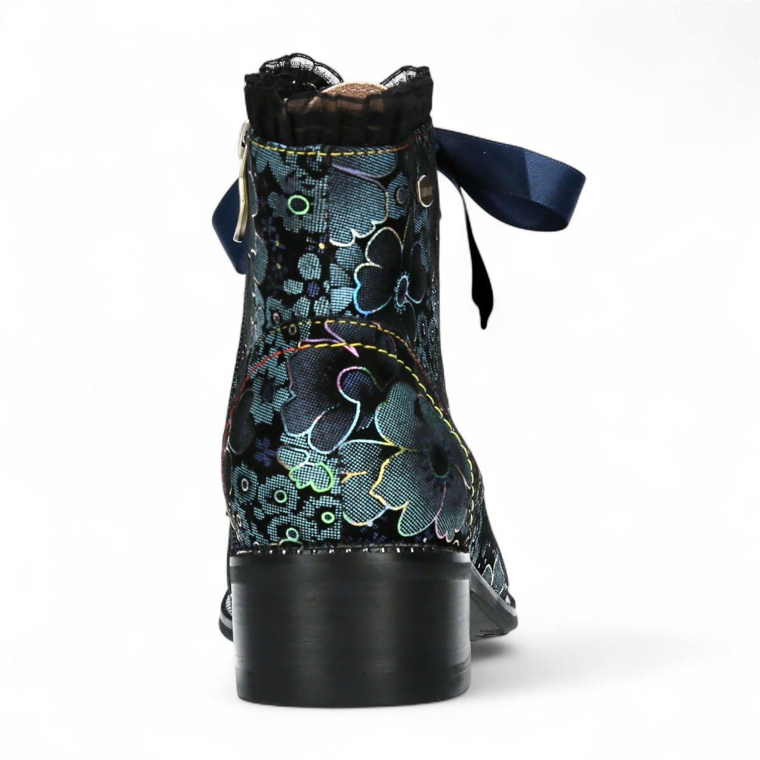Laura Vita Emcmao-45 Blue Floral Womens Gothic Victorian Leather Ankle Heeled Boots