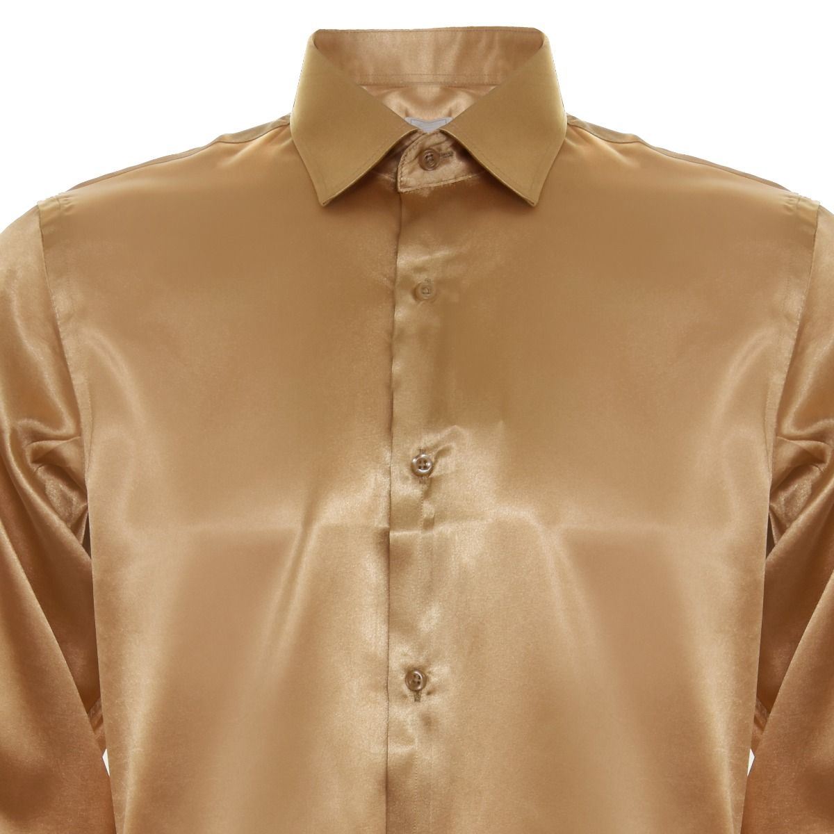 Mens Gold Satin Silk Shirt Smart Casual Button Down Cuff Tailored Fit