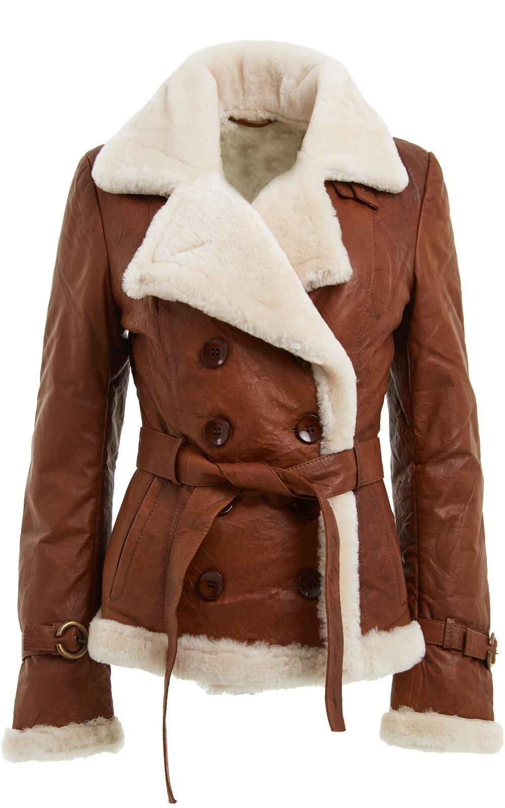 Womens Double Breasted Sheepskin Aviator Jacket-Petersfield