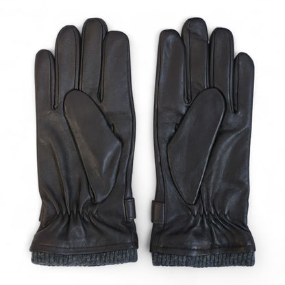 Men’s Italian Leather Warm Wool Lining Winter Knit Rib Gloves - M-LGV-105
