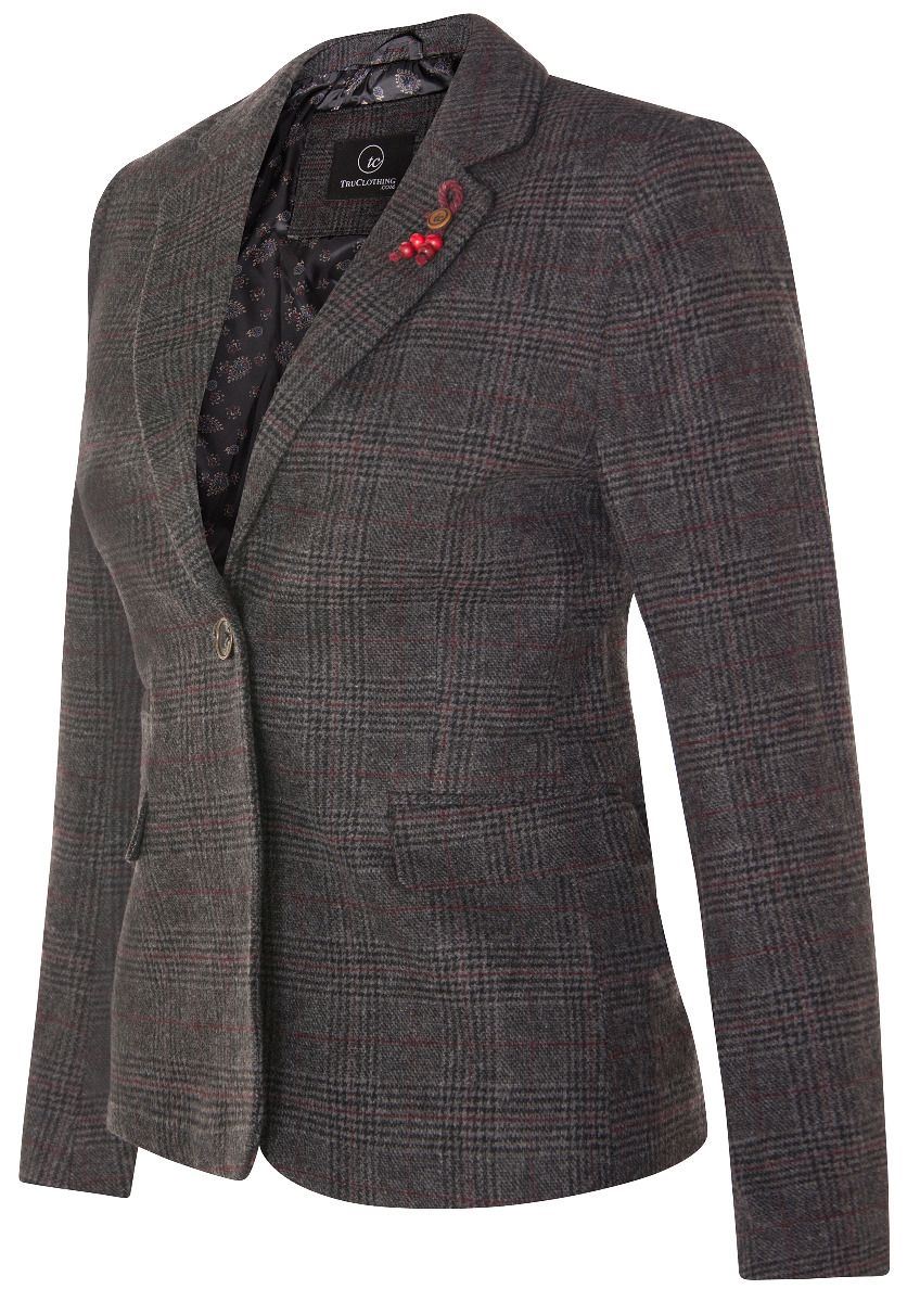 Womens Tweed 1920s Herringbone Charcoal Blazer