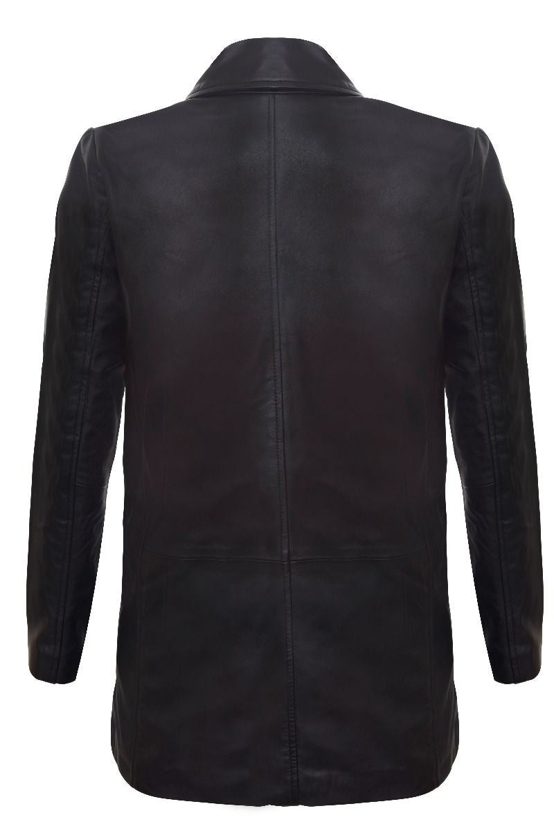 Mens Classic 3/4-Length Black Leather Overcoat-East Ham - Upperclass Fashions 