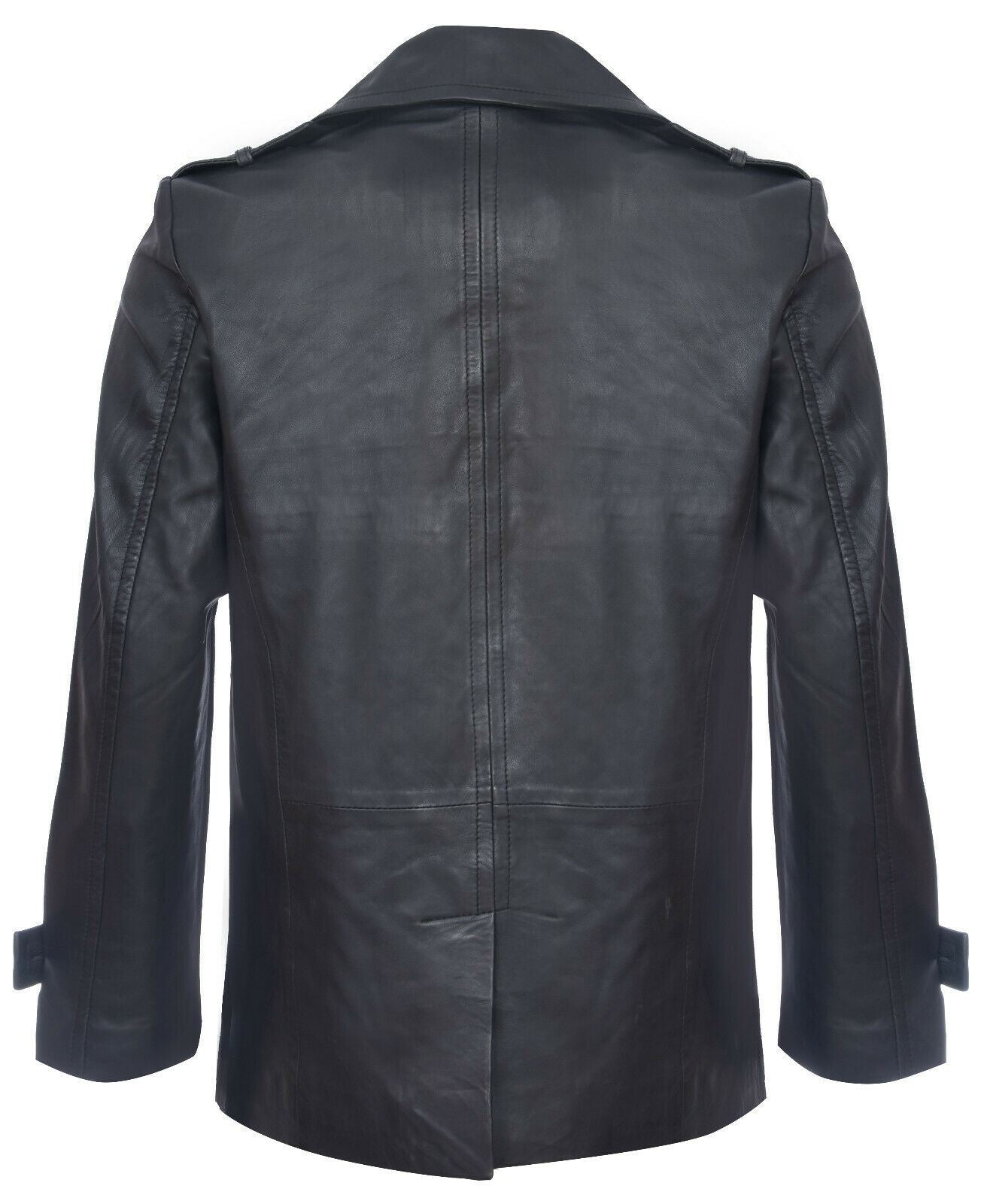 Mens Mid-Length Leather Peacoat-Epworth