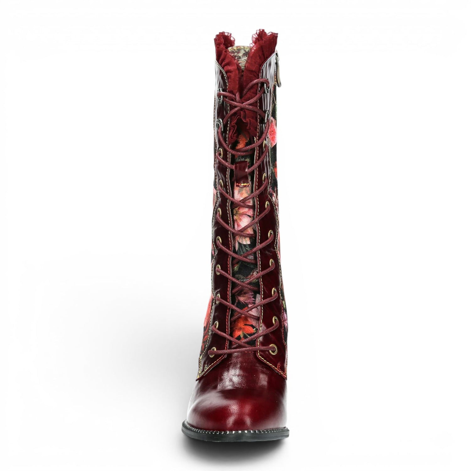 Laura Vita Floral Womens Goth Victorian Red Leather Heeled High Boots - Alcbane-351