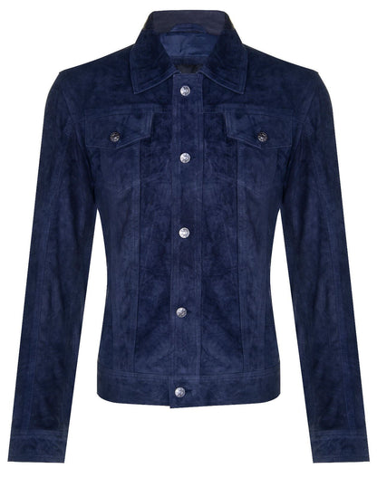 Mens Suede Leather Denim Jeans Jacket-Dover
