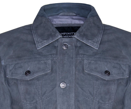 Mens Suede Leather Denim Jeans Jacket-Dover