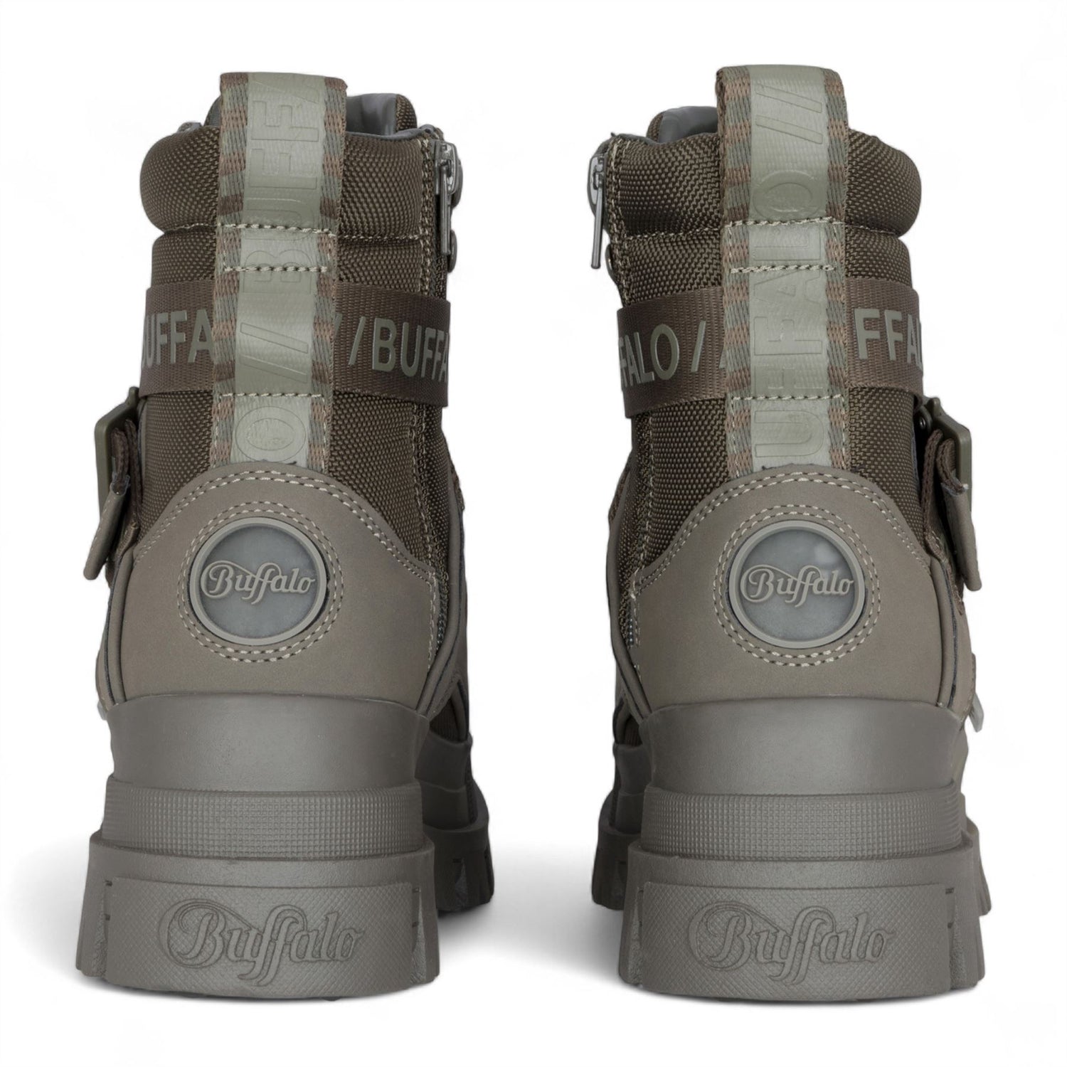 Buffalo Womens Khaki Chunky Platform High Ankle Combat Boots - ASPHA-COM1