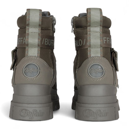 Buffalo Womens Khaki Chunky Platform High Ankle Combat Boots - ASPHA-COM1