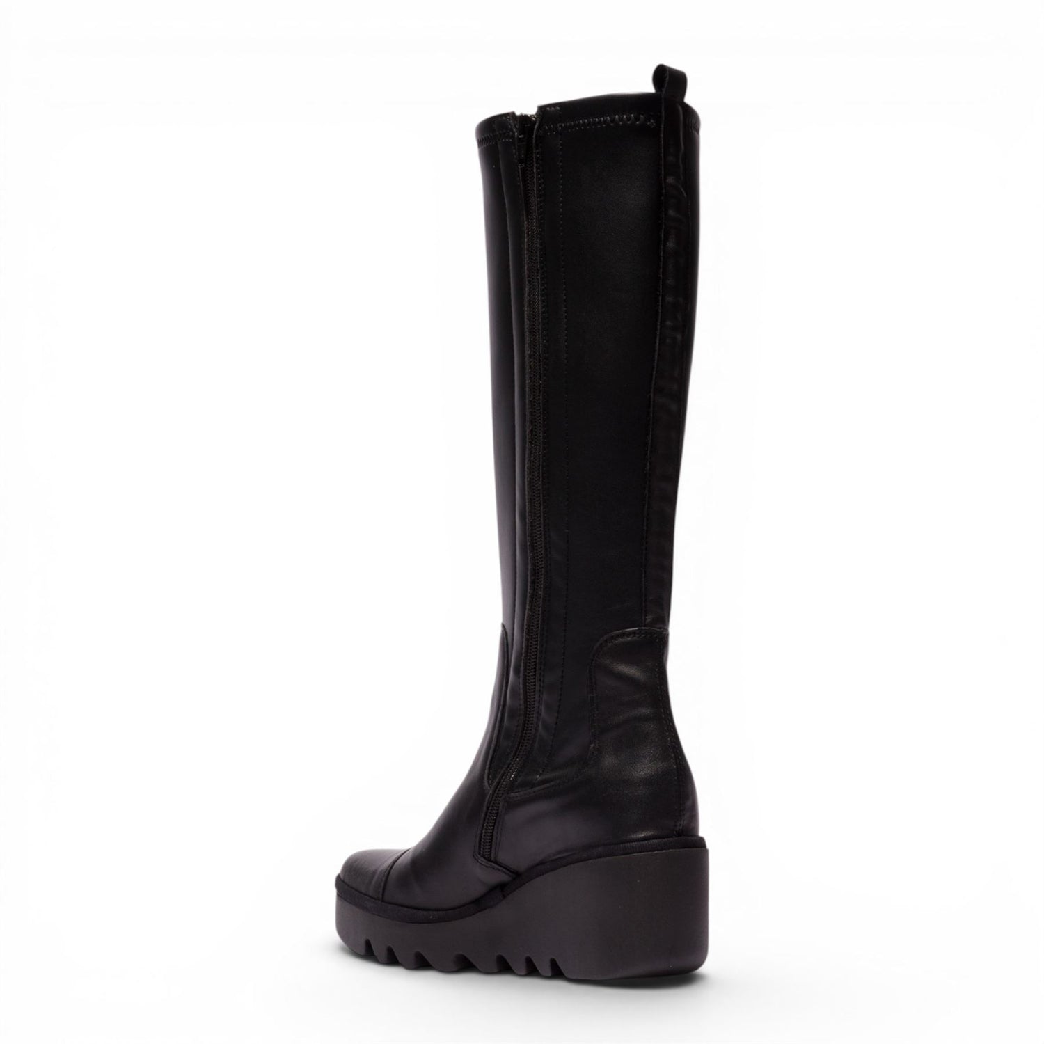 Fly London Womens Black Leather High Wedge Heel Long Boots - BUDI603