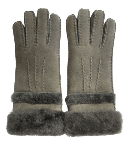 Womens Genuine Sheepskin Suede Gloves with Roll Up/Down Cuff