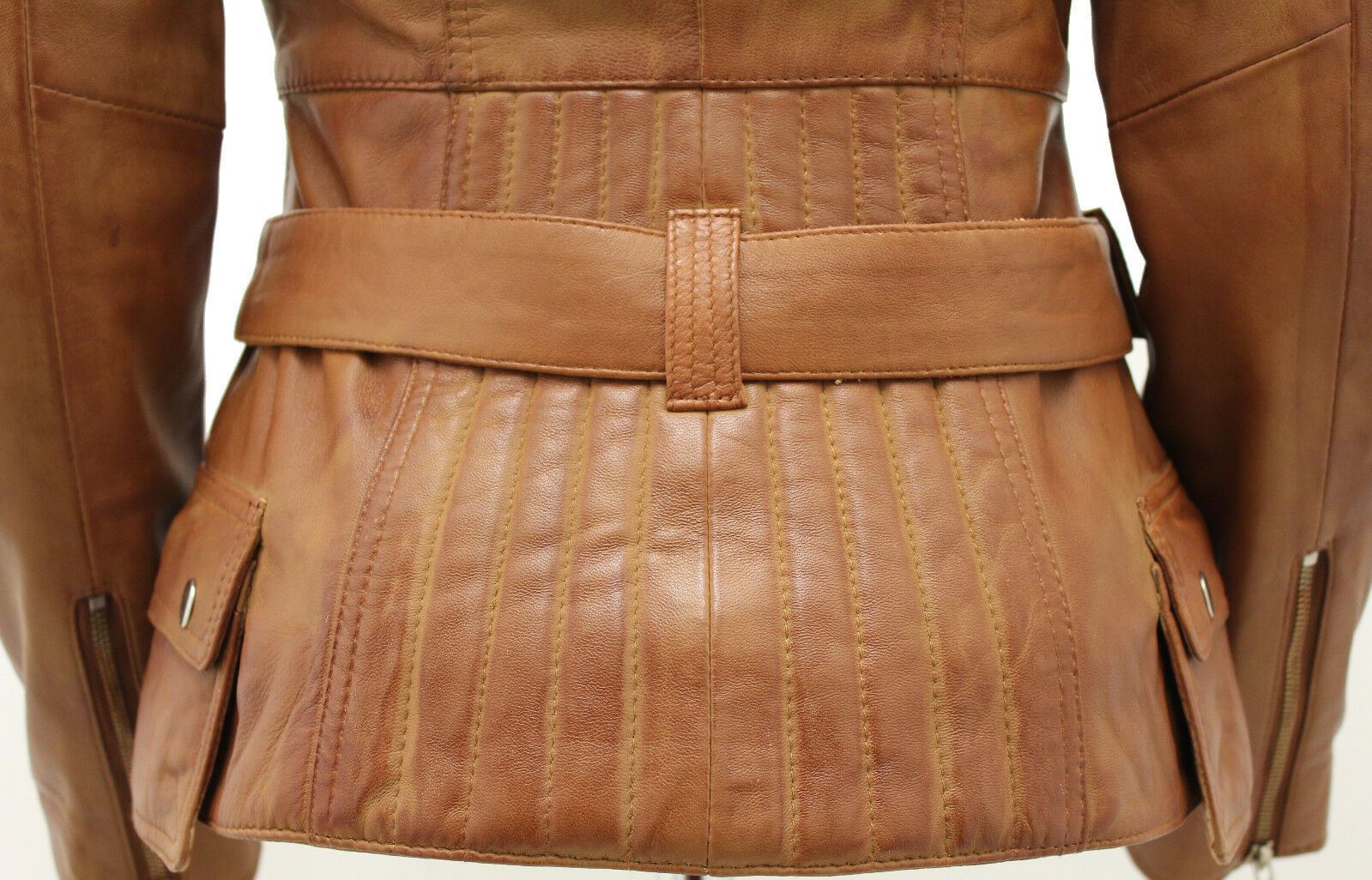 Womens Mid-length Leather Biker Jacket-Middlewich