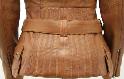 Womens Mid-length Leather Biker Jacket-Middlewich