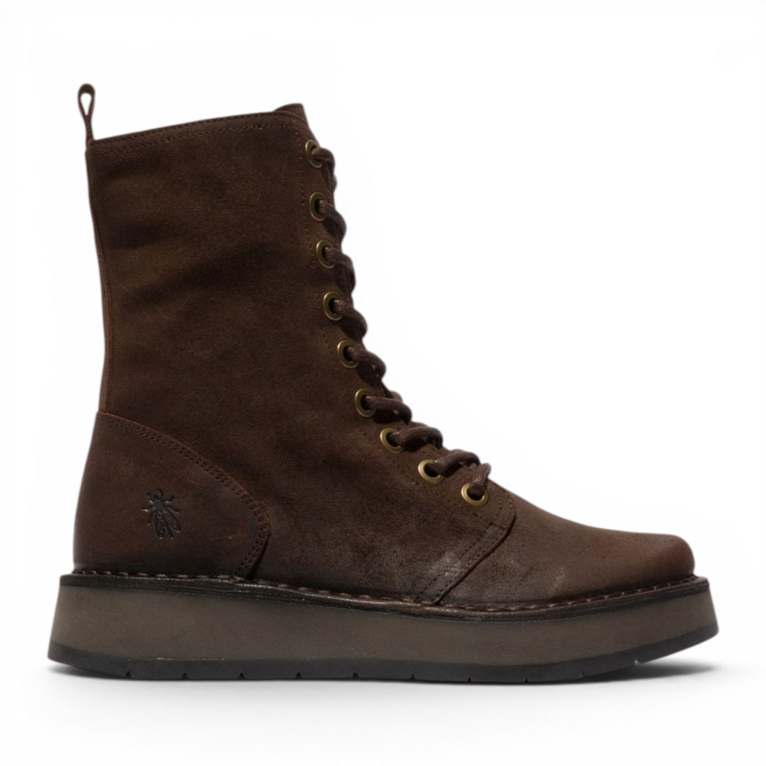 Fly London Womens Combat Brown Suede Leather Lace-up Boots - RAMI043