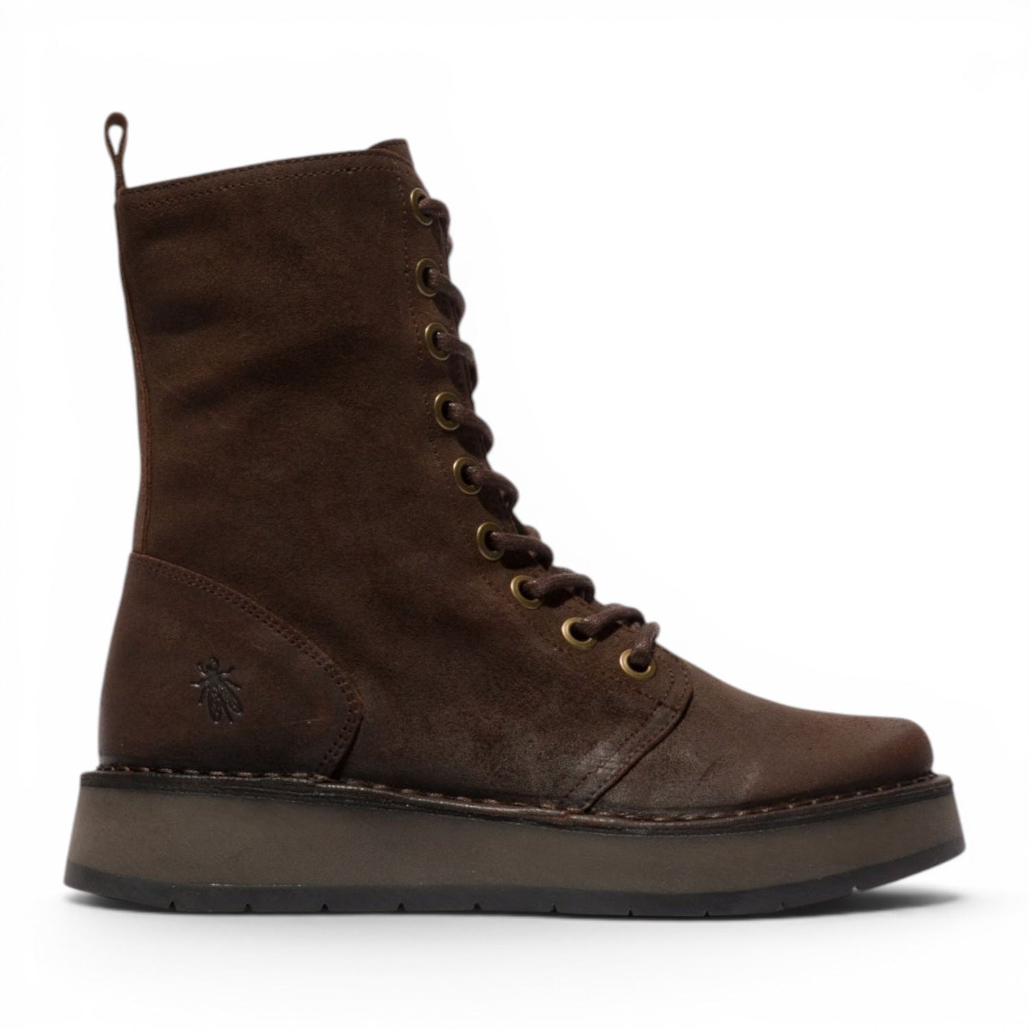 Fly London Womens Combat Brown Suede Leather Lace-up Boots - RAMI043