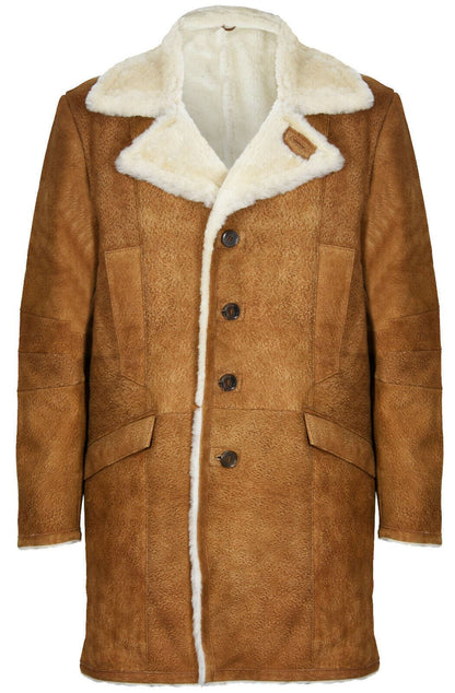 Mens Long Sheepskin shearling Trench Coat-Lewes