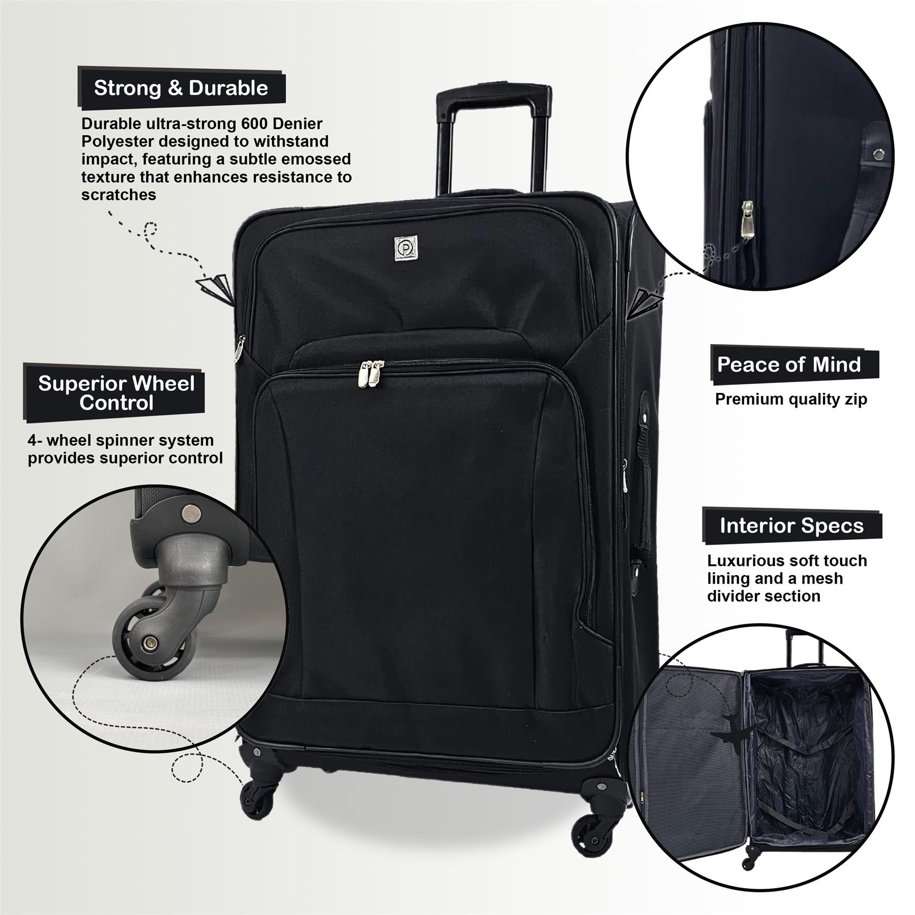 Coaling Set of 3 Soft Shell Suitcase in Black