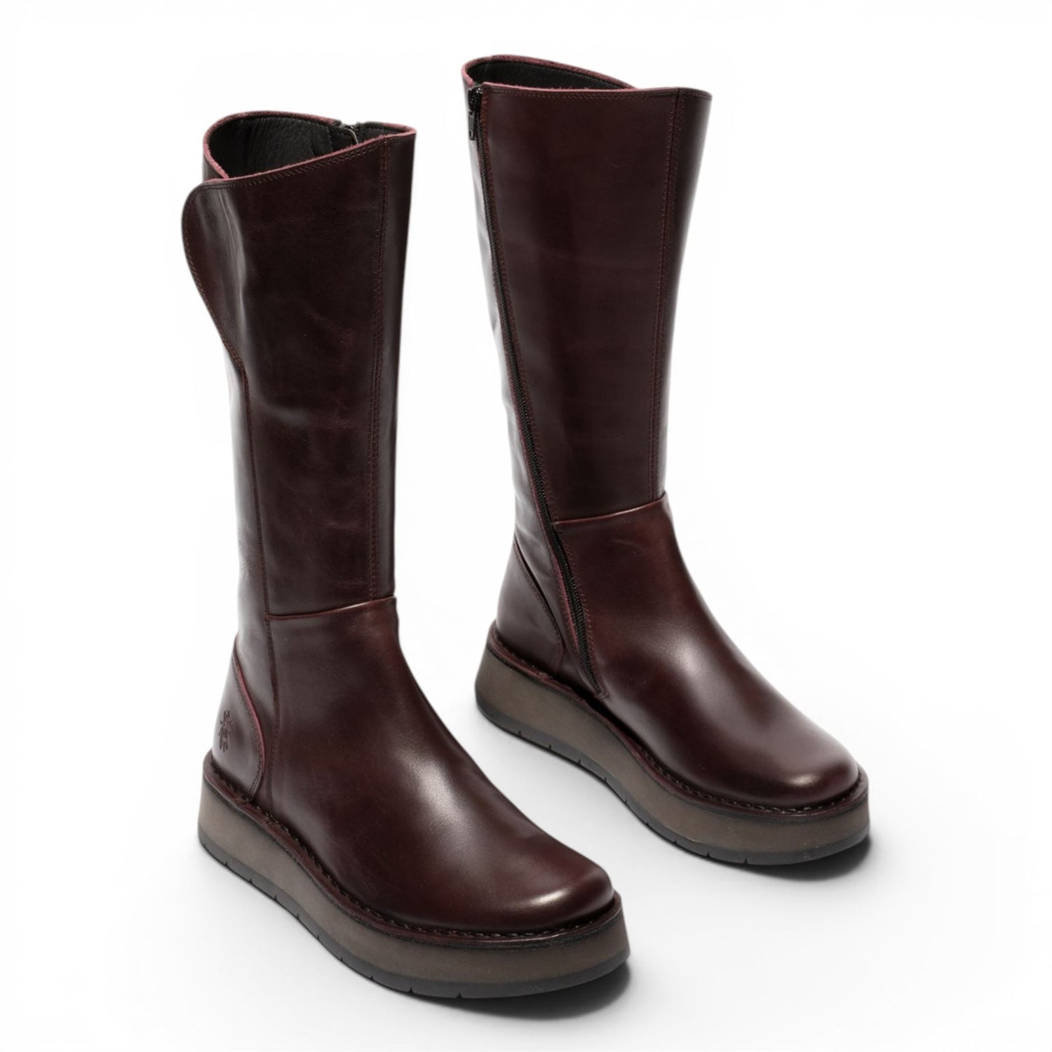 Fly London Womens Wine Leather High Pull On Long Boots - RHEA042