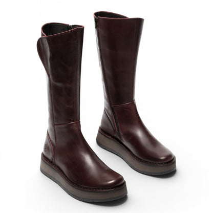 Fly London Womens Wine Leather High Pull On Long Boots - RHEA042