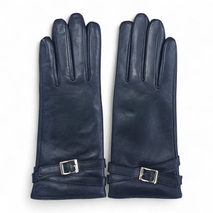 Womens Italian Leather Winter Buckle Soft Wool Lining Gloves - L-GLV-601
