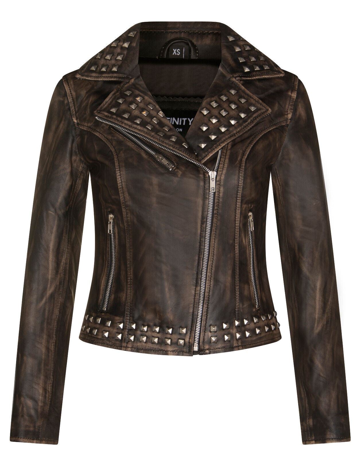 Womens Stud Goth Biker Leather Jacket-St. Albans
