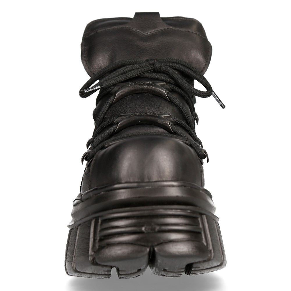 NEW ROCK 106N-S52 TOWER SHOES Metallic Black Leather Biker Punk Gothic Boots - Upperclass Fashions 