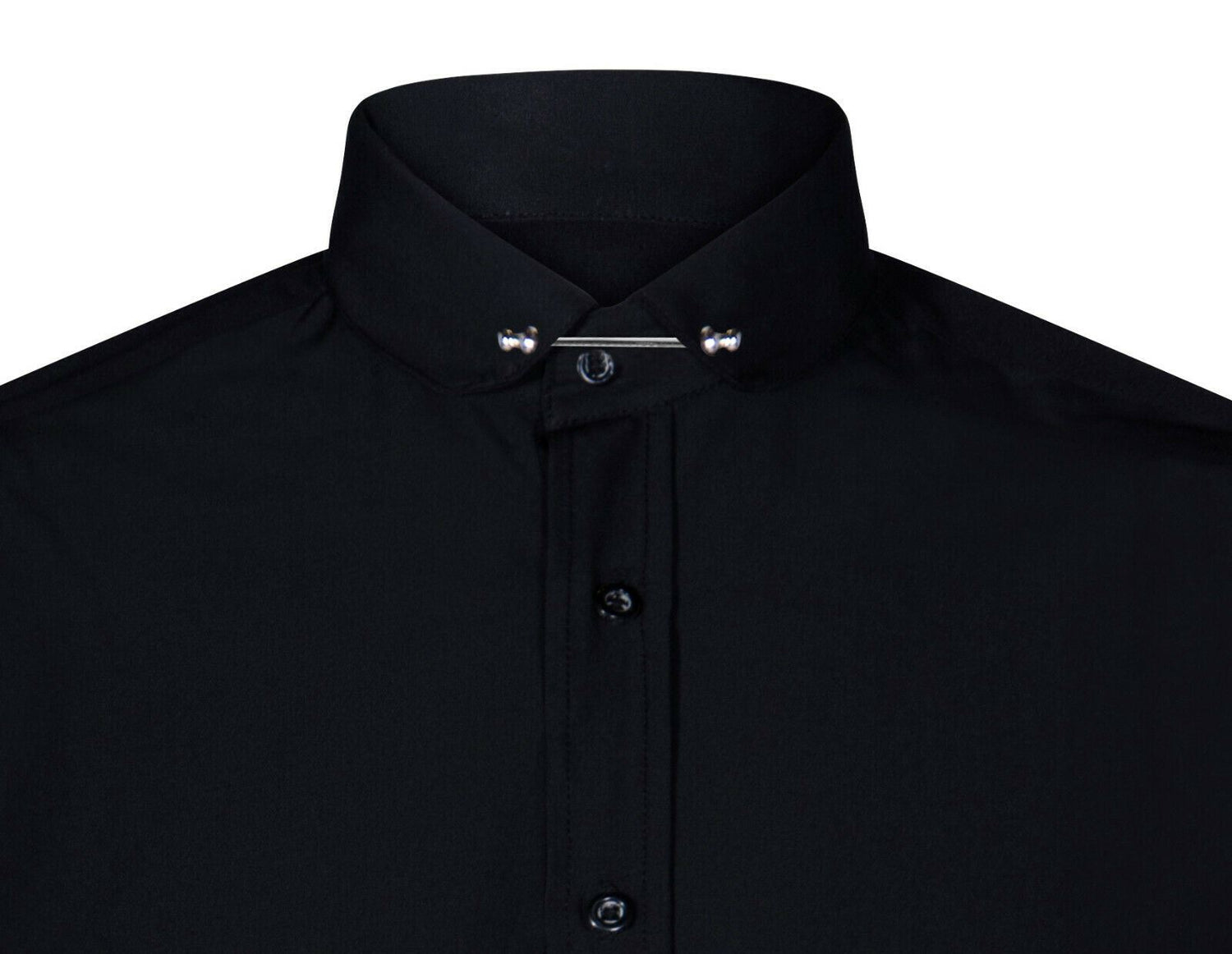 Mens Club Collar Black Shirt 1920s Peaky Blinders With Bar Poplin Pin Smart