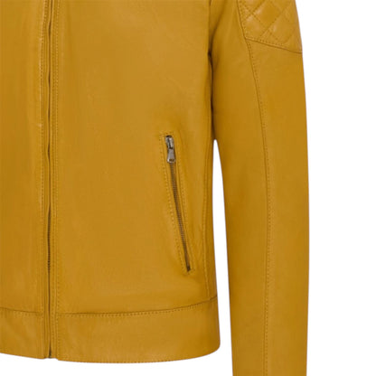 Mens Leather Quilted Shoulder Biker Jacket - Rock