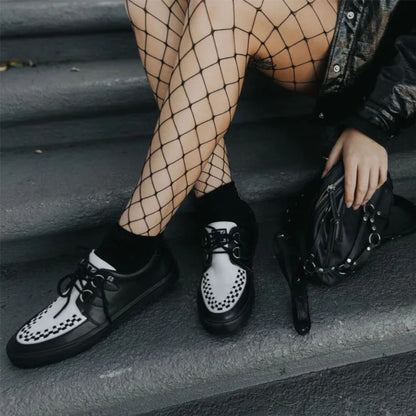 TUK Pointed Creeper Sneaker Black White Leather Platform Shoes - A9180