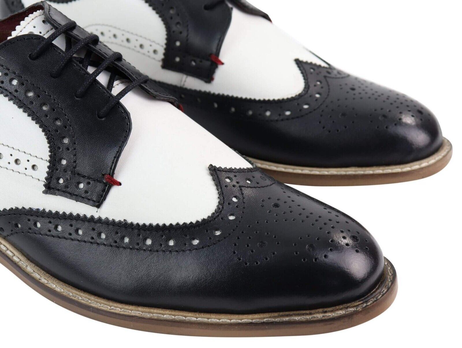 Mens Classic Oxford Brogue Gatsby Shoes in Black/White Leather