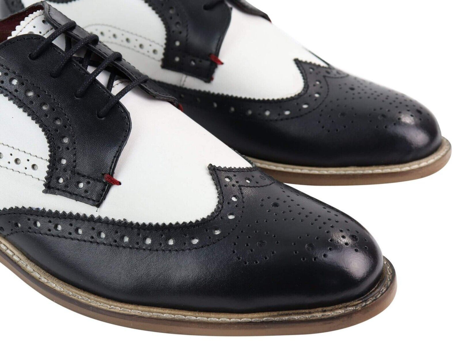 Mens Classic Oxford Brogue Gatsby Shoes in Black/White Leather - Upperclass Fashions 