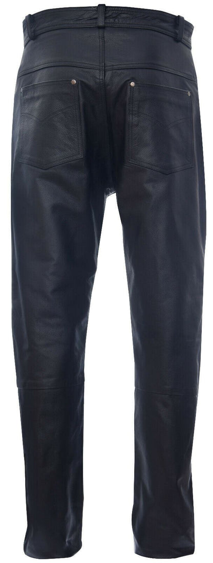 Mens Black Cowhide Leather Jeans-Hailsham