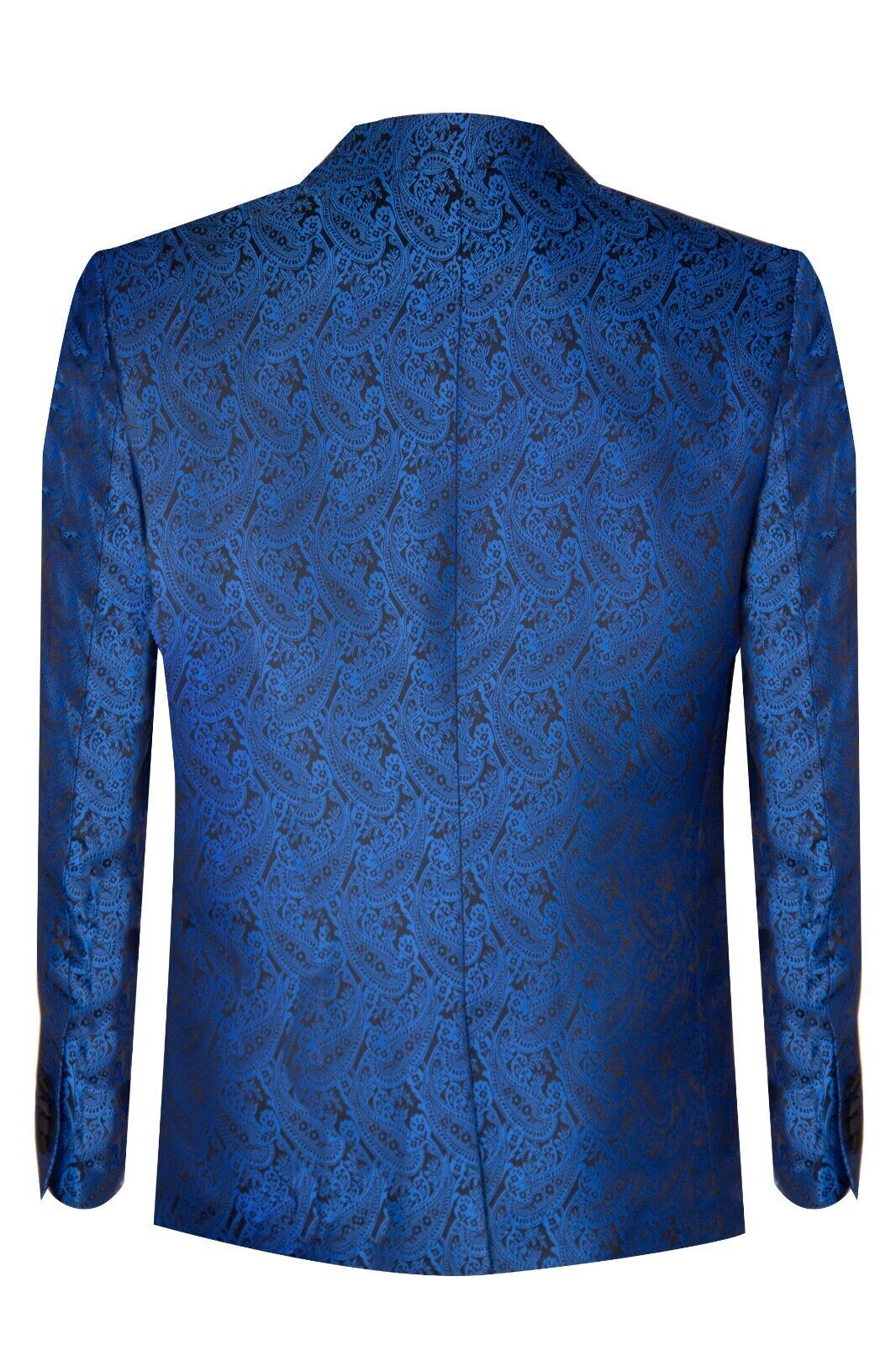 Mens Blue Tuxedo Blazer Waistcoat Brocade Black Satin Paisley Dinner Jacket - Upperclass Fashions 