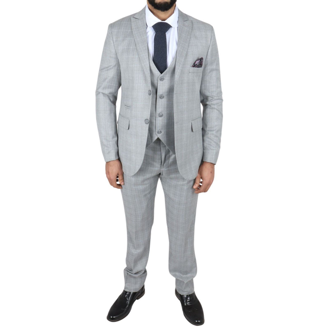 Mens IM2 Classic Plain Light Grey 3 Piece Suit - Upperclass Fashions 