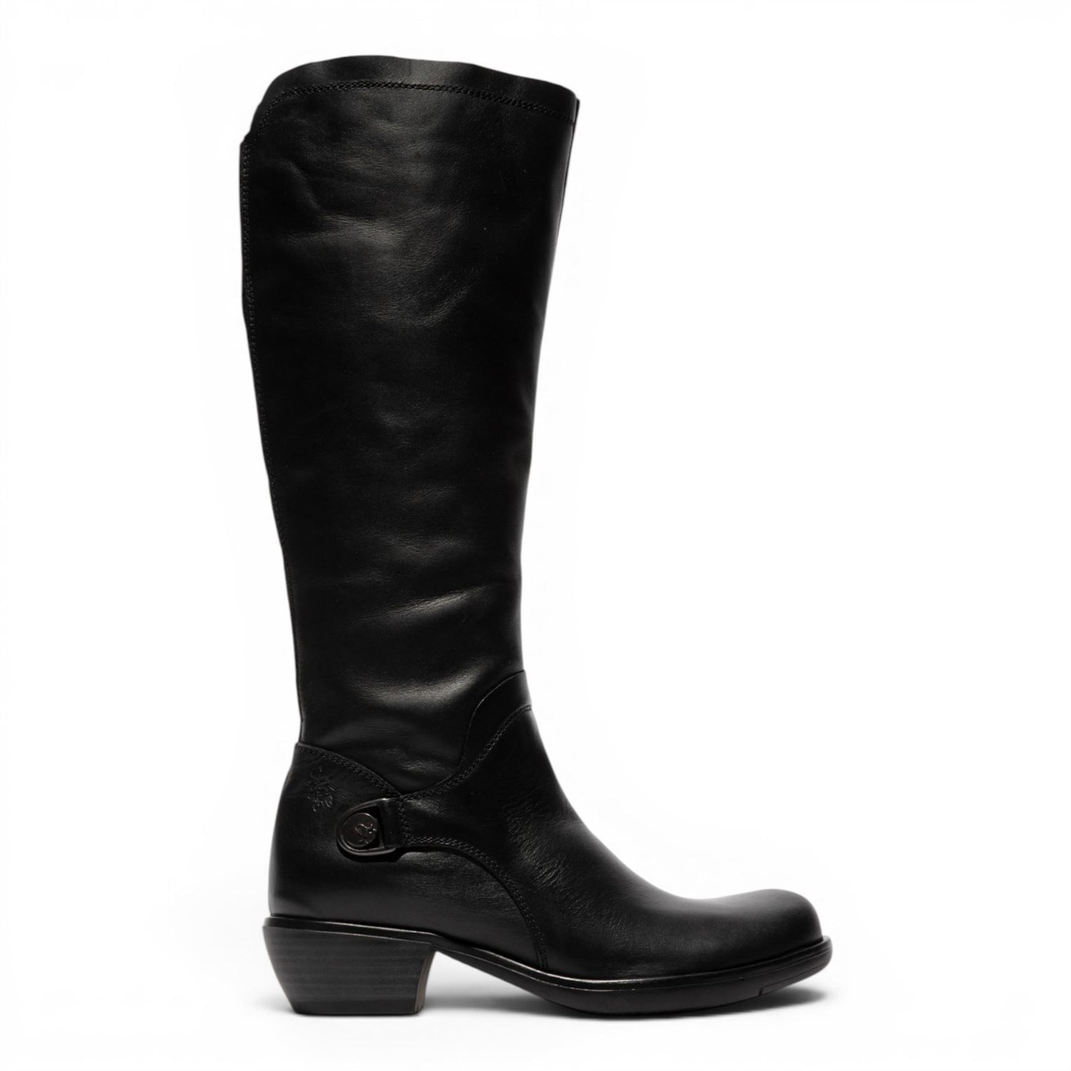 Fly London Womens Black Leather High Heeled Riding Long Boots - MISTRY