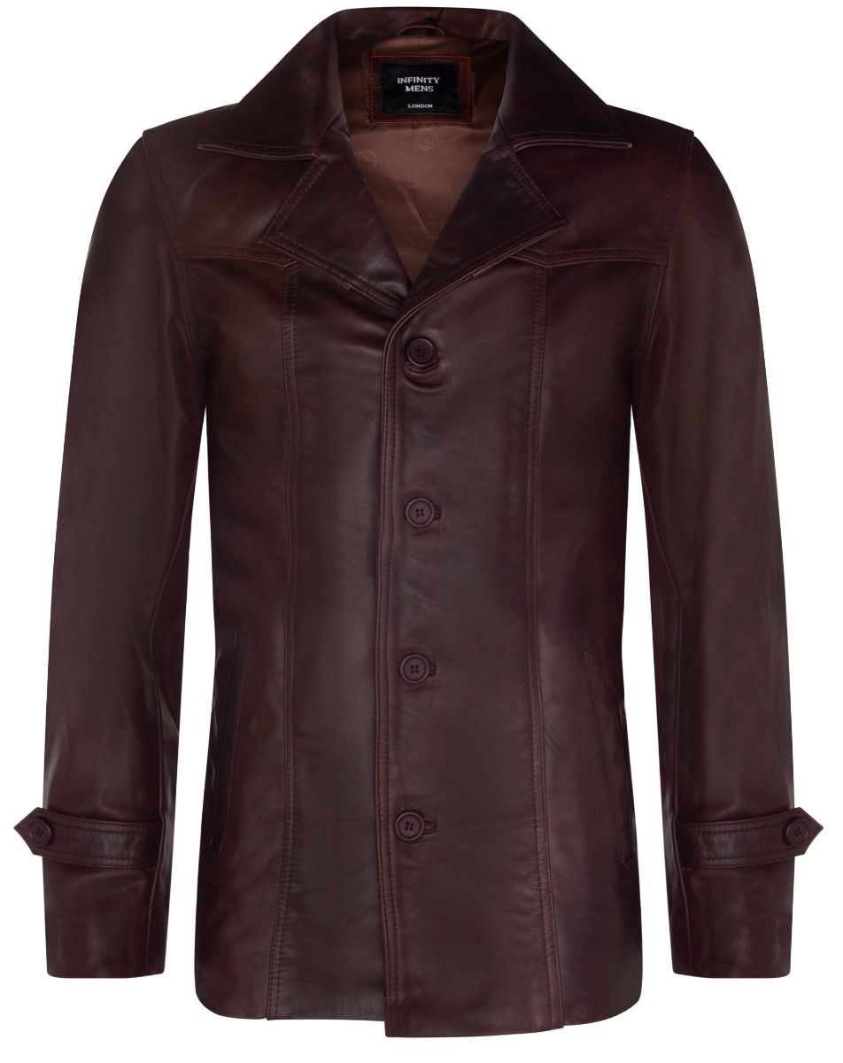 Mens Vintage Trench-Inspired Crombie Leather Overcoat-Ealing