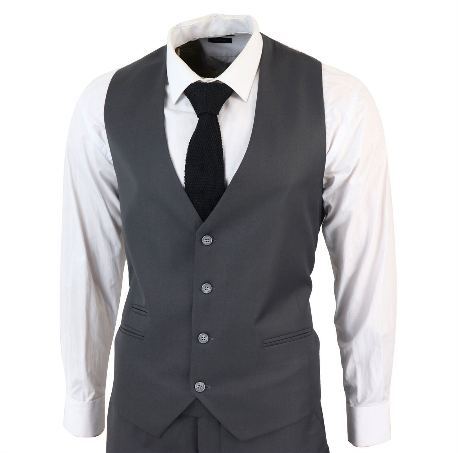 Mens IM1 Classic Plain Charcoal 3 Piece Suit - Upperclass Fashions 