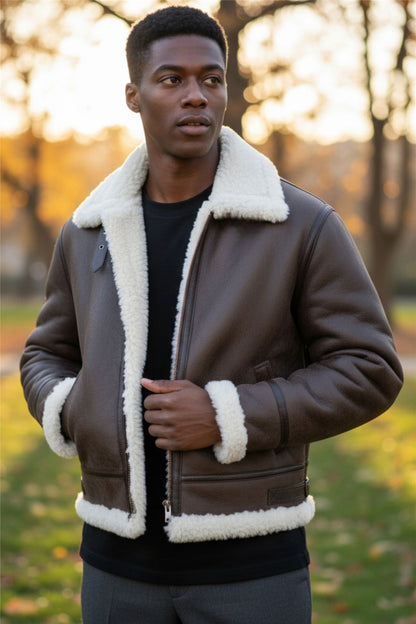 Mens Warm Sheepskin Aviator Zip-Up Flight Jacket-Harrogate