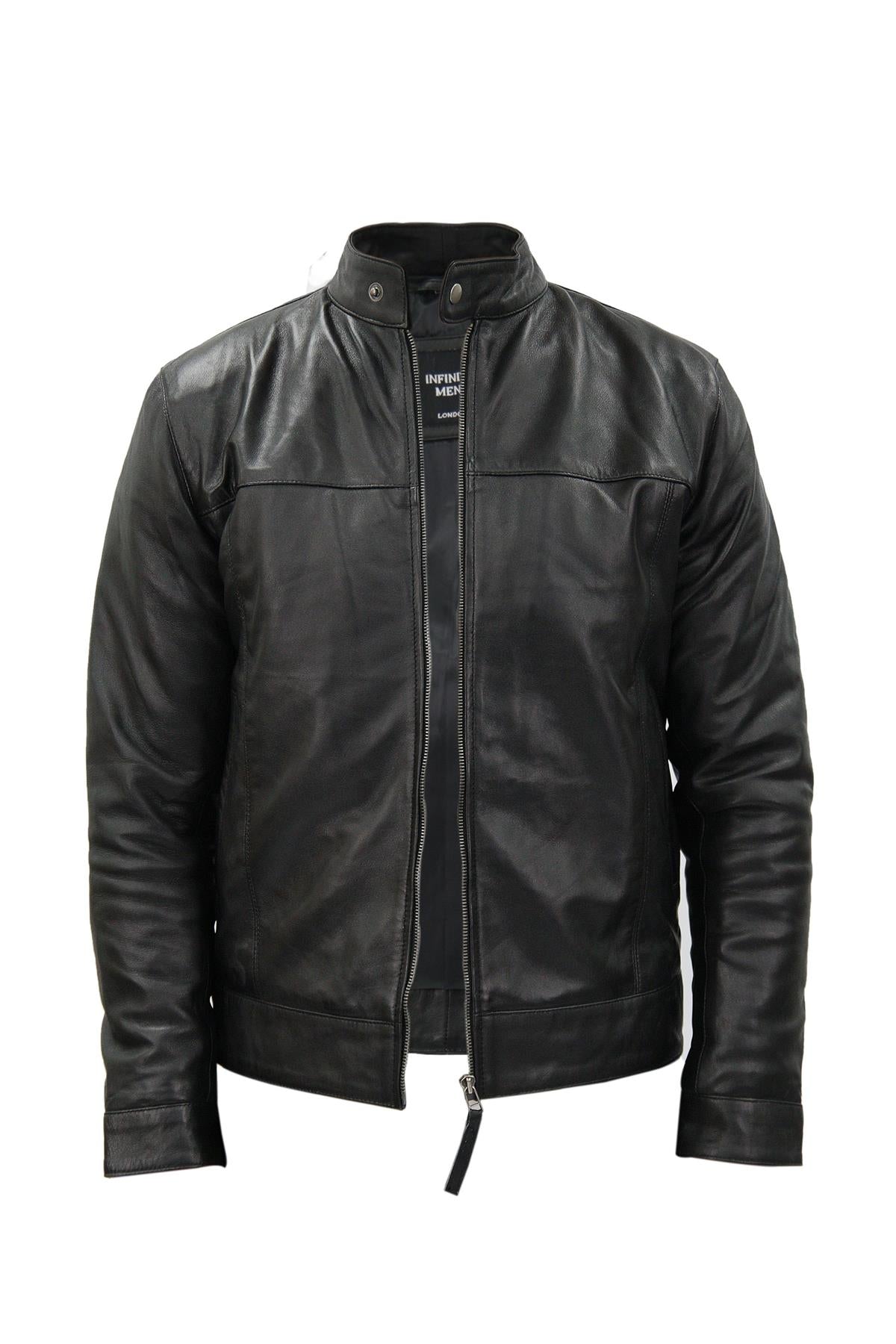 Mens Classic Retro Leather Biker Jacket-Snodland